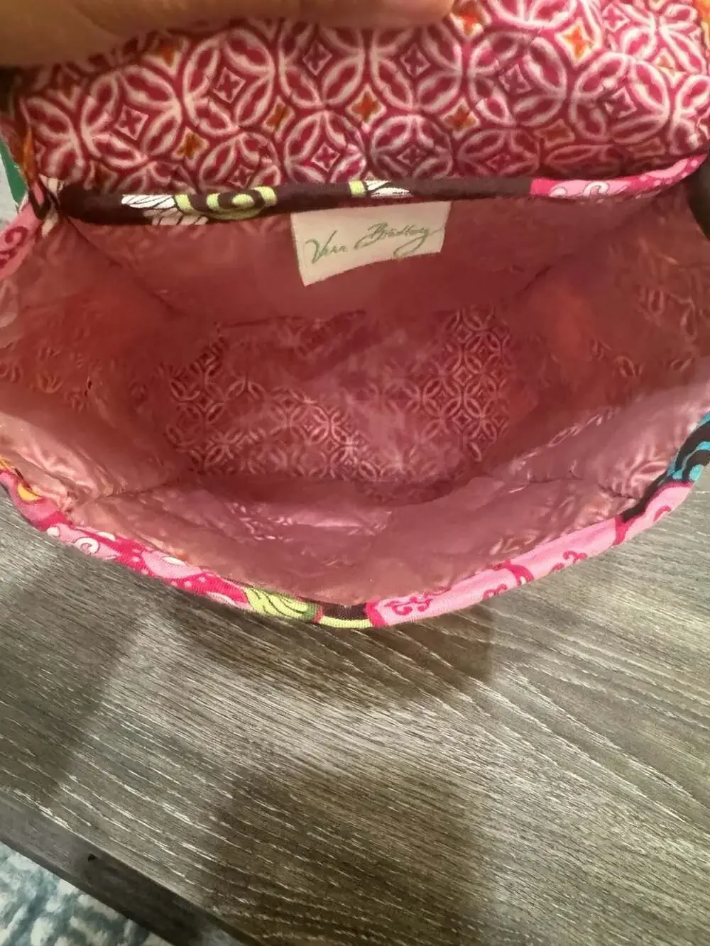 Vera Bradley Retired Mod Floral Pink Brown Quilted Cosmetic Travel Bag 8”